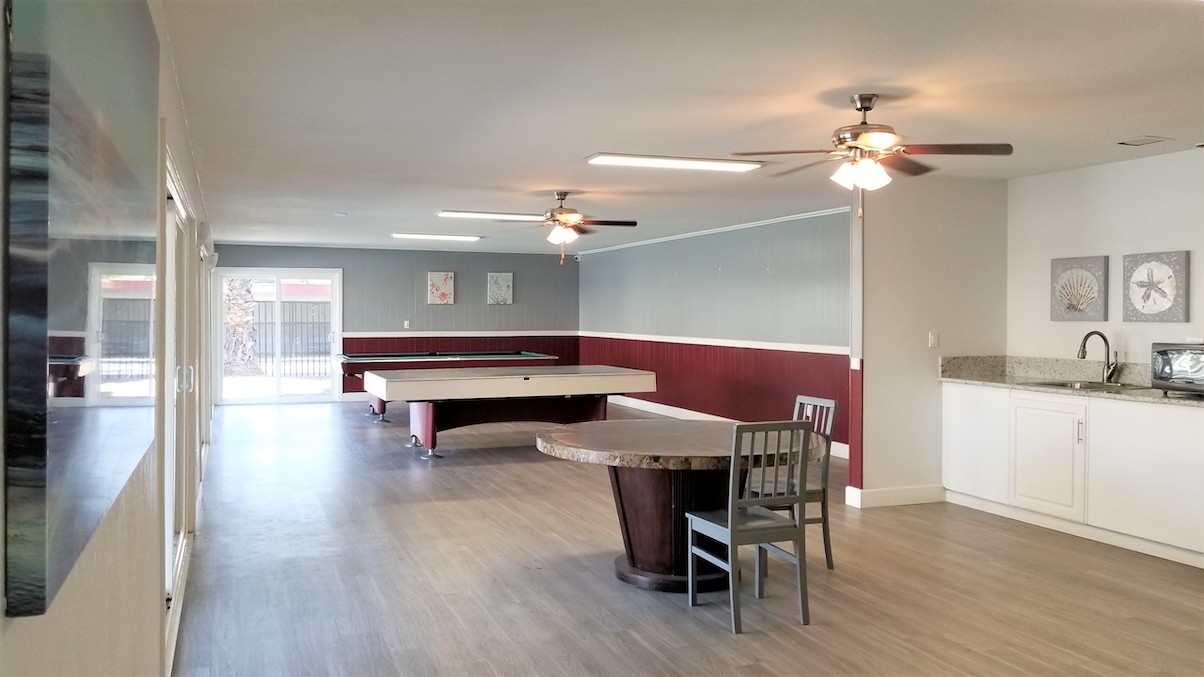 Resident lounge with kitchenette and billiards