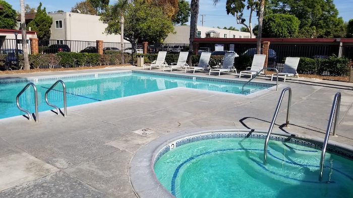 Community pool and lounge areas